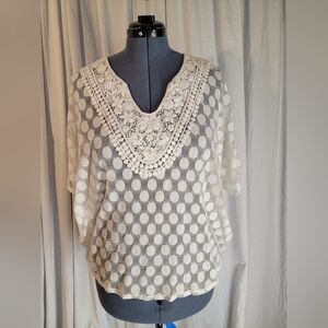 Alfani Cream Polka Dot Lace Top